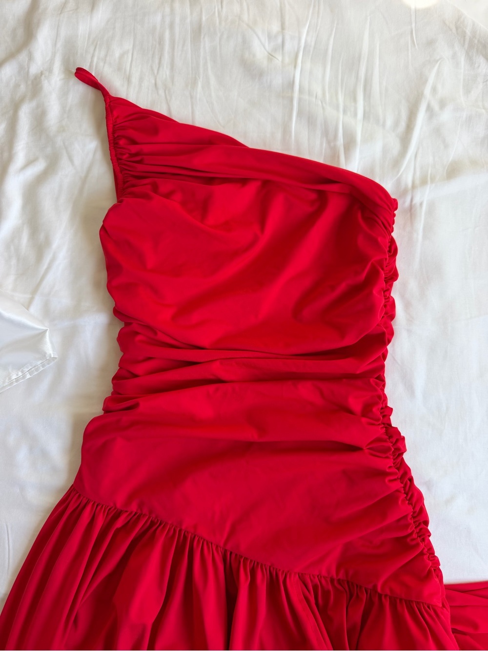 Red One-Shoulder Ruched Maxi Dress - Picture 2 of 4